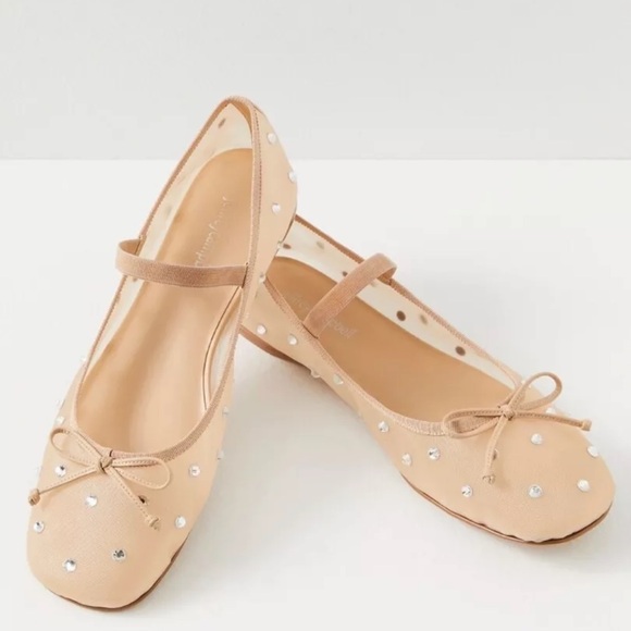 Free People Jeffrey Campbell Shine For You Ballet Flats Mesh Stone Beige - Picture 3 of 10